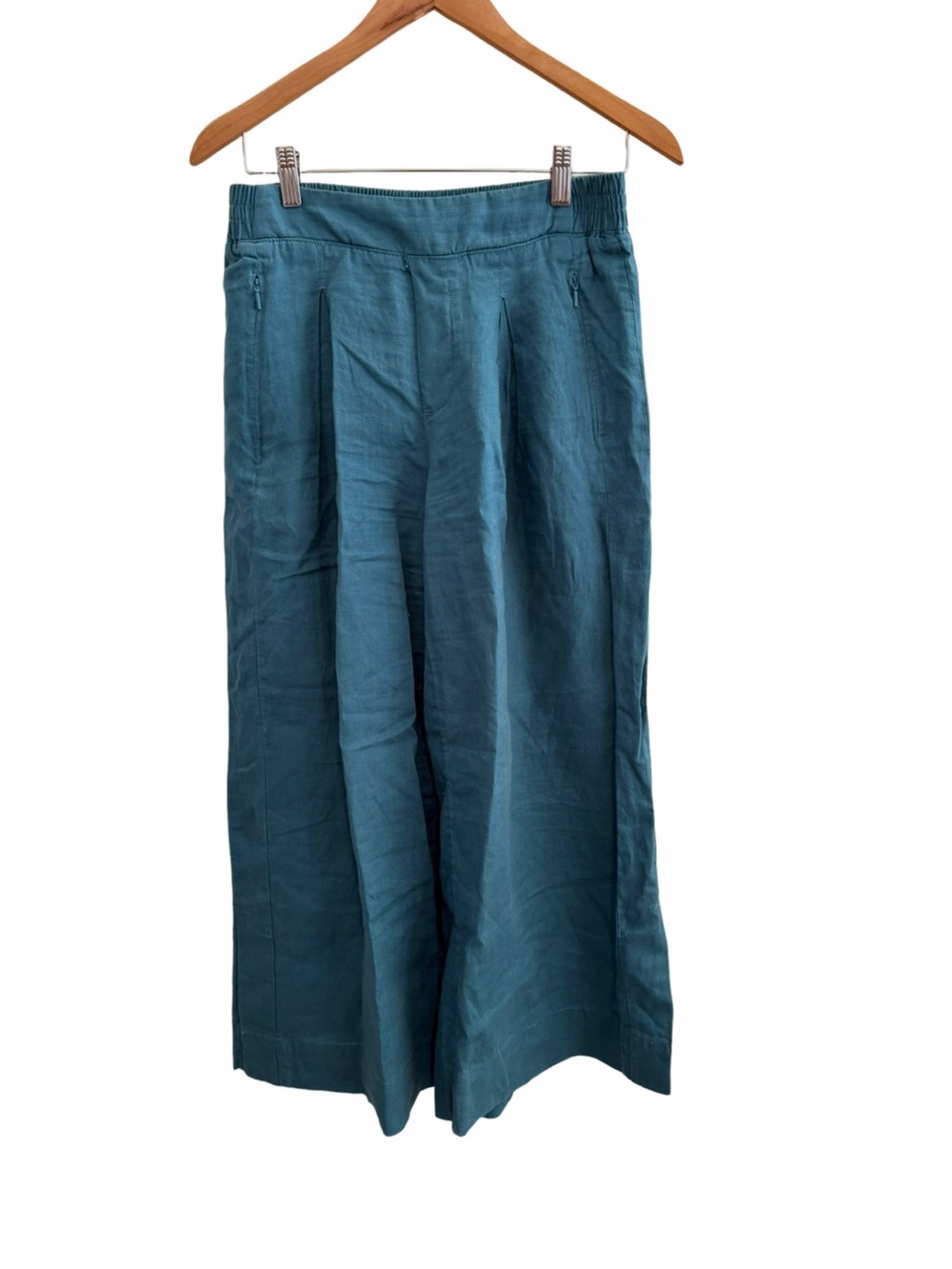 ATHLETA O Playa Linen Wide Leg Crop Pants Dark Teal  Size 6